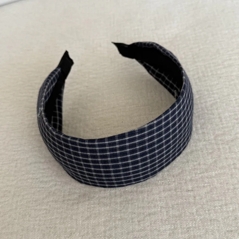 Retro Blaues Karo-Breitband, modisches Haaraccessoire für Mädchen, vielseitiges, schmales Haarband, hochintelligent – Detail 5
