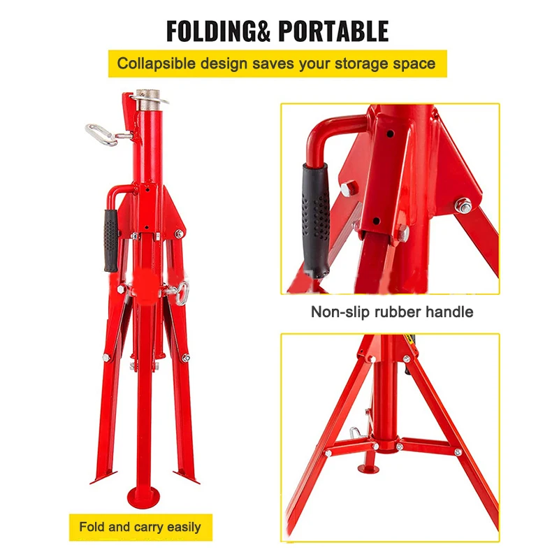 RG1107A/B/C Foldable Tube Holder With Roller Head V-Head Retractable Tripod 37/42/52 Inches Pipe Supporting Clamped Tool 2500Lbs