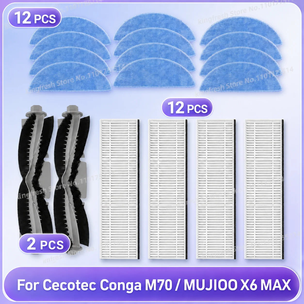 Compatible For ( Cecotec Conga M70 / Conga M70 Genesis / MUJIOO X6 MAX ) Vacuum Parts Main Roller Brush HEPA Filter Mop Cloth