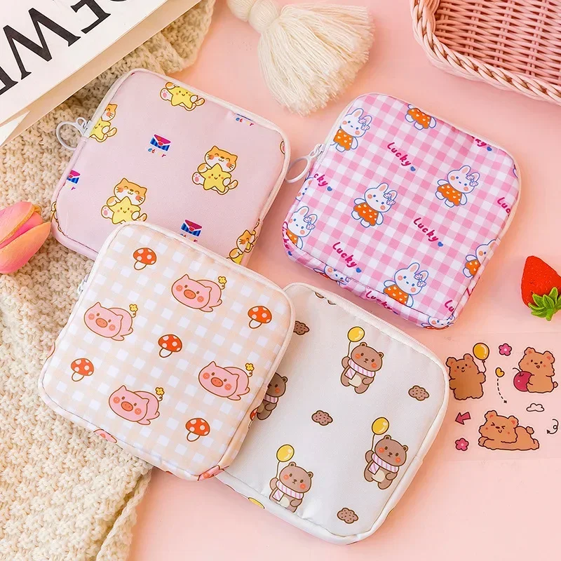 Kawaii Maquiagem Tampon UrsoGuardanapo Bolsa Para Mulheres Meninas Saco Armazenamento Portamoedas Almofadas Sanitárias Organizer