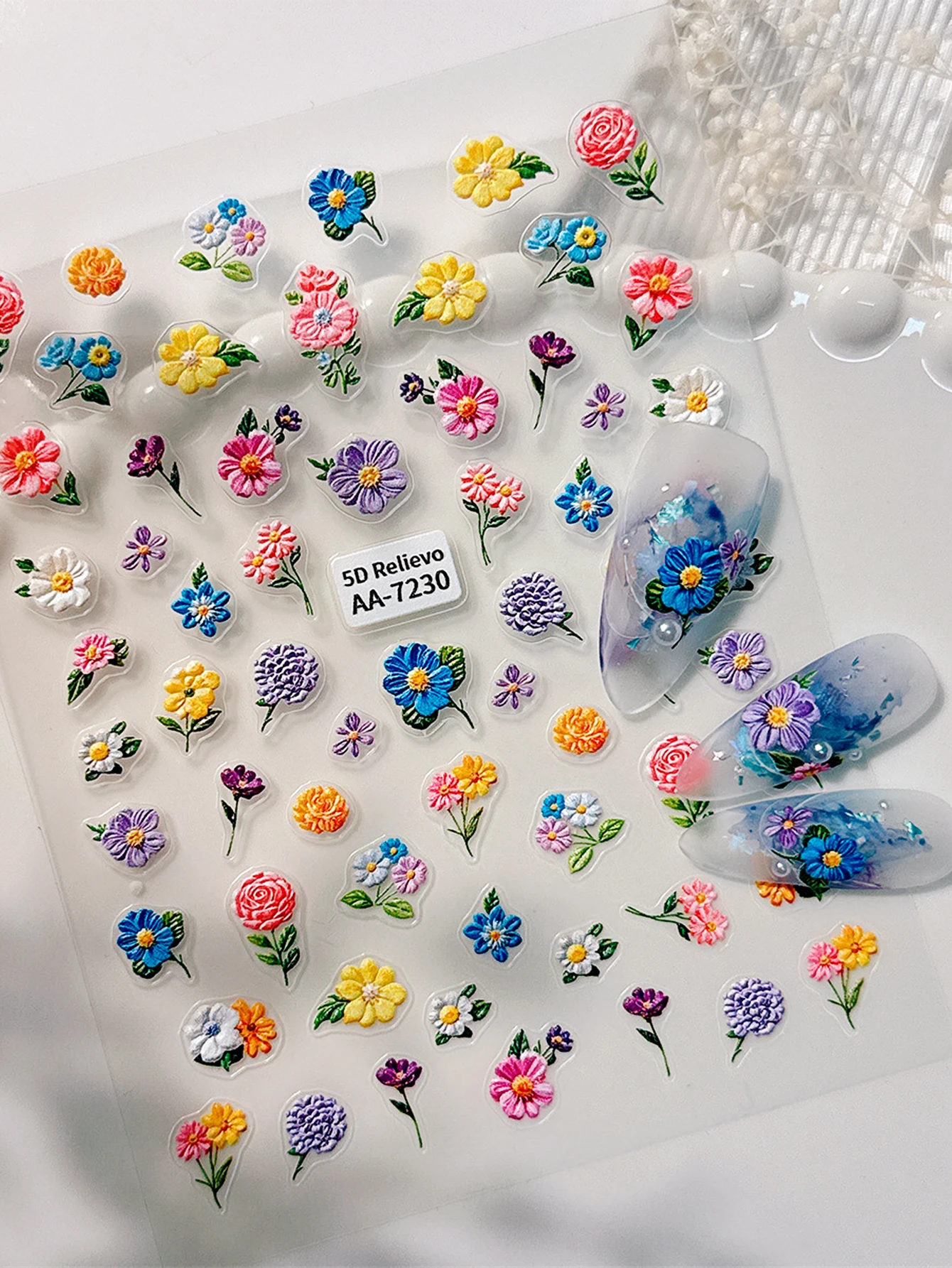 1/2pcs Colorful Flower Nail Stickers 5D Relief Exquisite Monet Water Color Flower Super Gloss Waterproof DIY Decorations