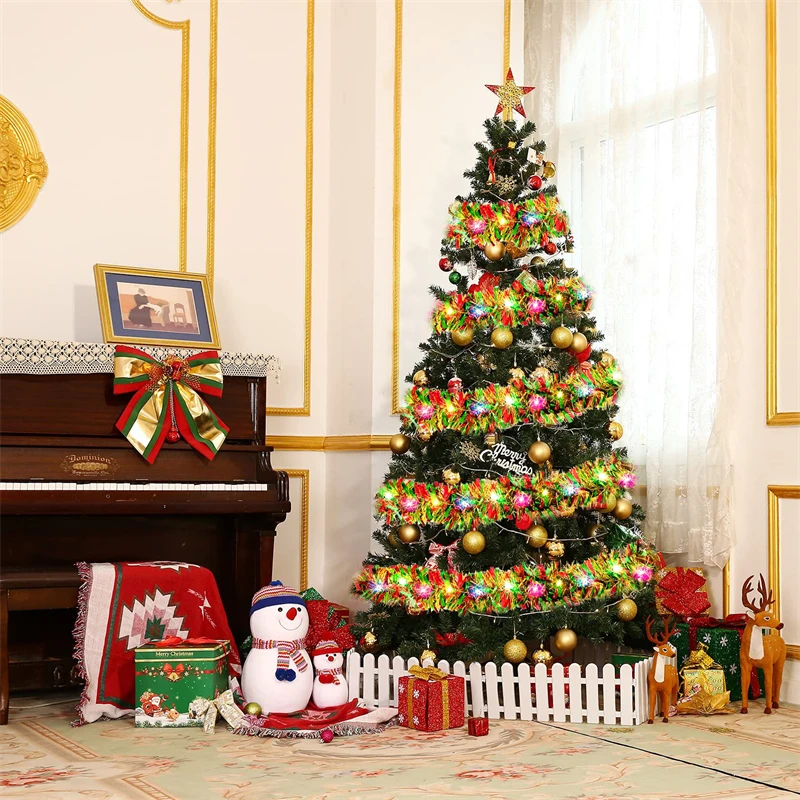 داخلي في الهواء الطلق حفلة عيد الميلاد السنة الجديدة 2026 5 متر اكليل عيد الميلاد جارلاند لامع بهرج مع أضواء LED لتزيين شجرة