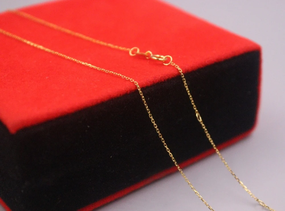 Real Pure 18K Yellow Gold Chain Women 0.8mm Square O Link Necklace 1.2g/50cm