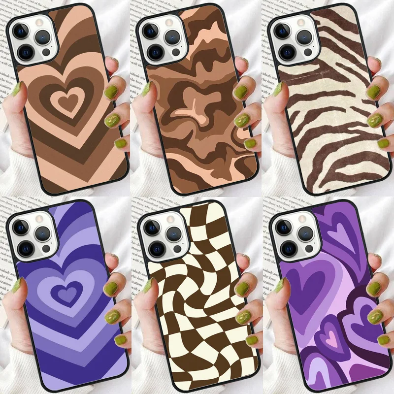 Brown Purple Hearts Swirl Pattern phone Case Cover For iPhone 16 15 14 Plus XR XS For apple 16 11 12 13 mini Pro Max coque