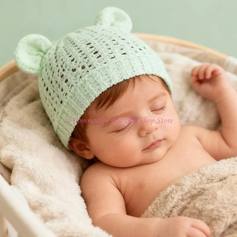 

85AE Infant Hat Waffles Textured Fabric Gentle On Skin Secure Stay Bear Ears Infant Waffles Caps for Newborn Essential