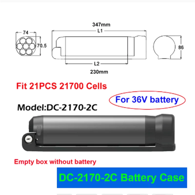 DC-2C EBike Battery Case Empty Box 10S 15A 36V BMS Fit 21PCS Cells Haitu Little Water Kettle Shell(18650 )