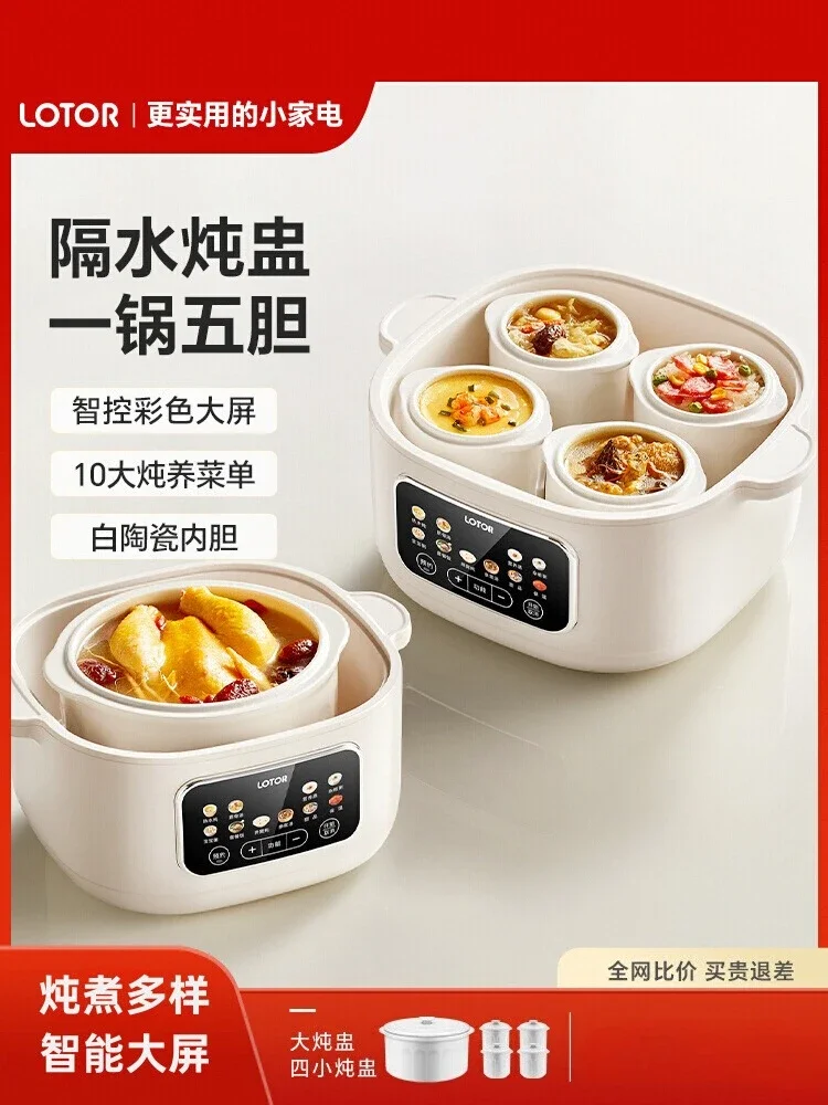220V lotor Electric Steamer Ceramic Slow Cooker Automatic Soup Pot for Home Use DA