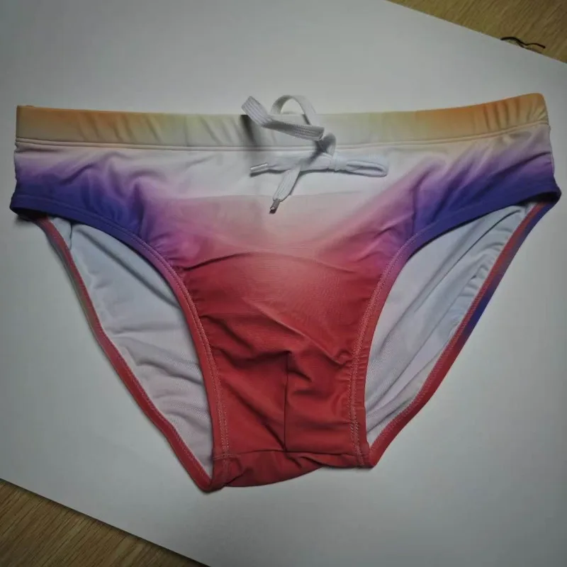 2026 Fashion Color triangle men's swimming trunks low belt cup swimming trunks seaside hot spring professional swimsuit 10007zb