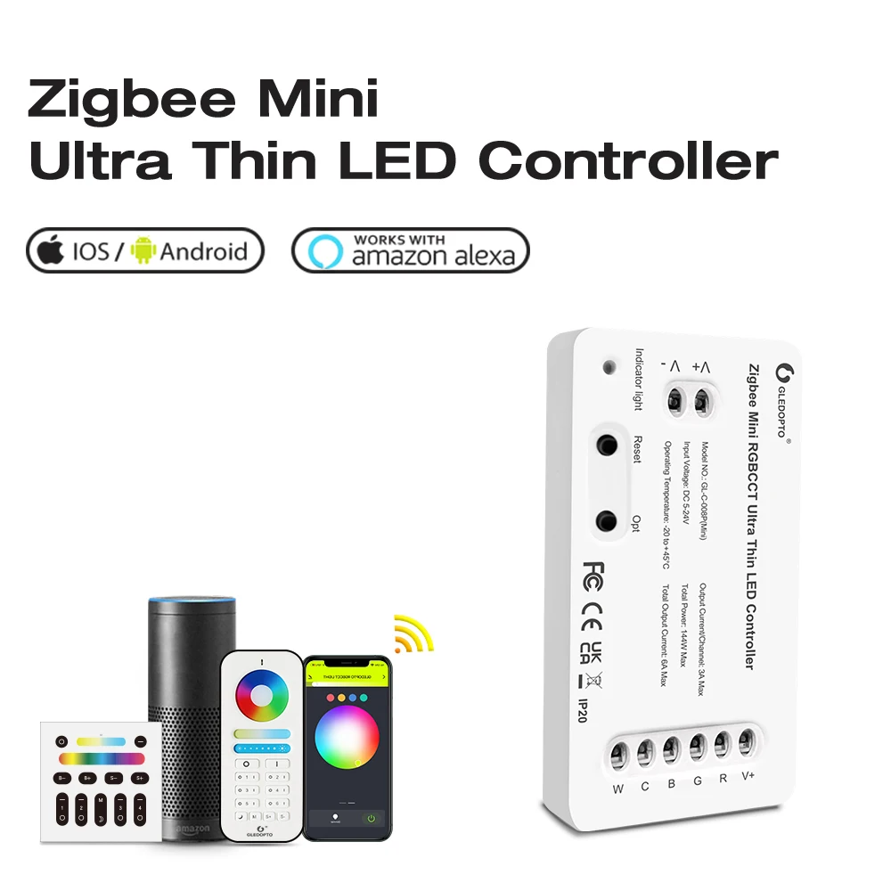 TUYA Zigbee 3.0 Mini RGBCCT RGBW CCT DIM Kontroler LED DC 5V 12V 24V Inteligentny ściemniacz z 6-strefowym pilotem RF 2.4G z regulacją częstotliwości