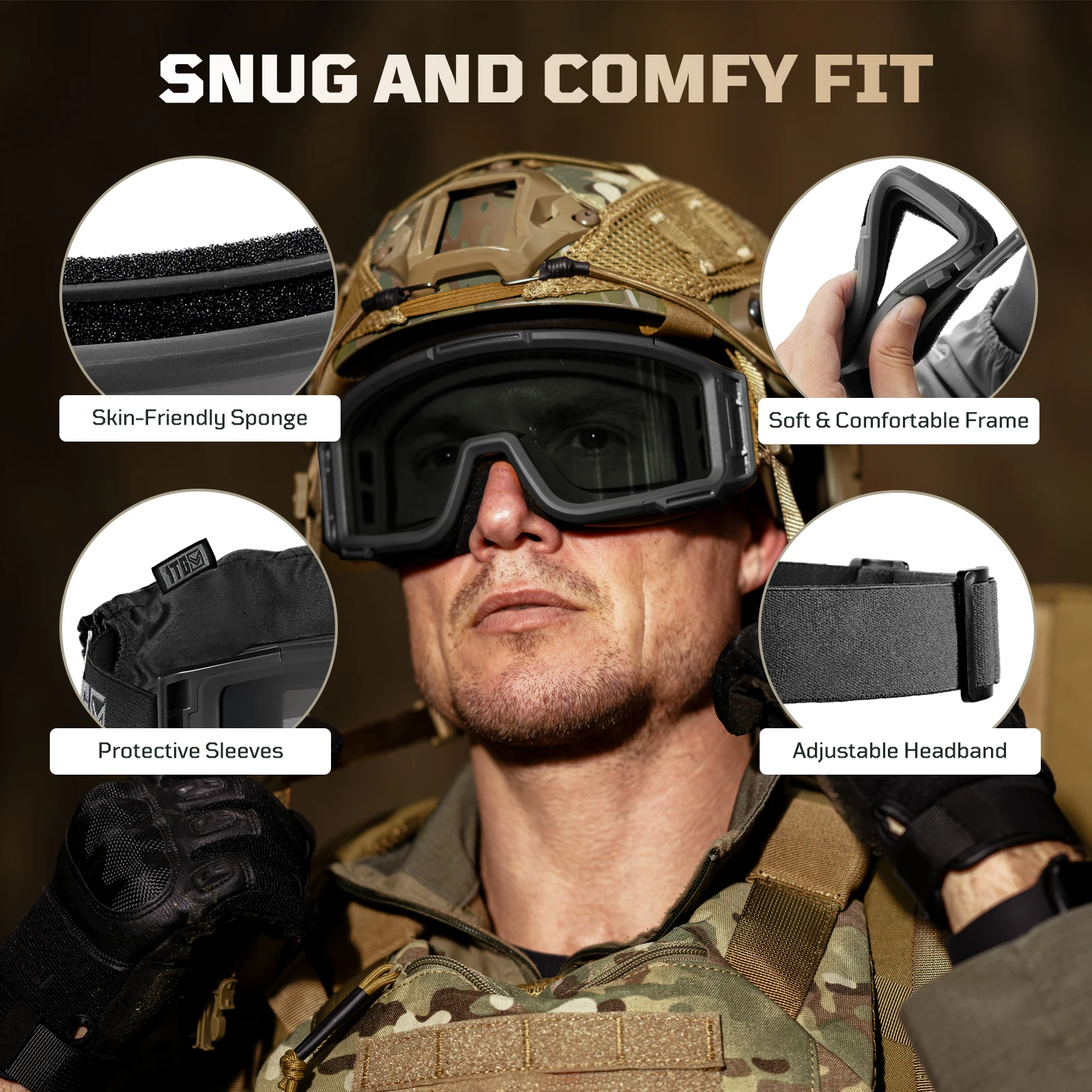 1TG Tactical Airsoft Goggles Anti Fog - Tactical Safety Glasses with 3 Impact-Resistant Lenses for Shooting, Skiing & Riding