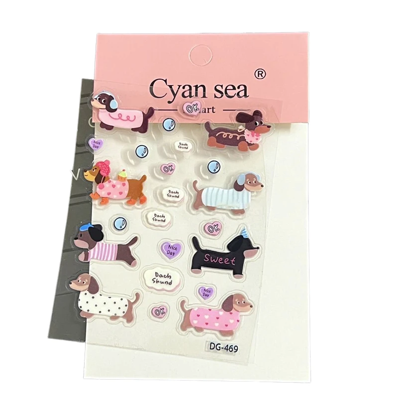 Cute Cartoon Dachshund 3D Jelly Stickers Transparent Resin Gel Self-adhesive Decoration For DIY Phone Cases Tablet Computers