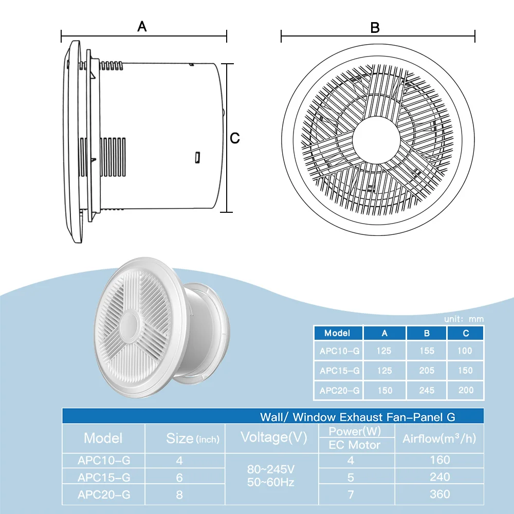 KCvents Bathroom Exhaust Fan Reversible Ventilation Fan With Remote Control For Window Wall Mount Home ECO Friendly 4/6/8inch