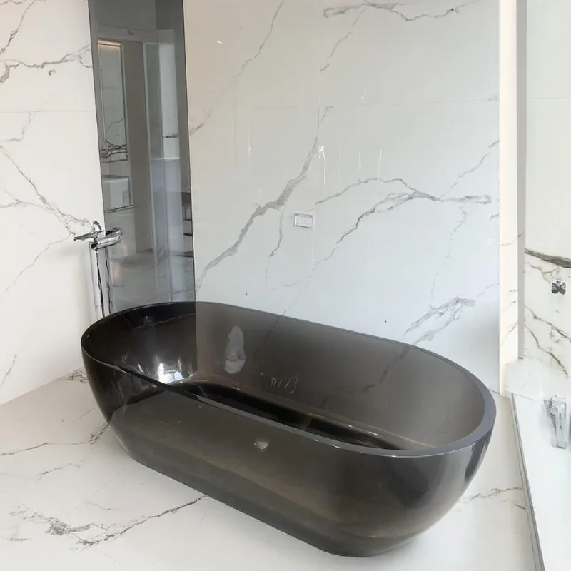 Resin modern freestanding deep immersion spa tub with drain eco-friendly hotel and bathroom with brown high-end features