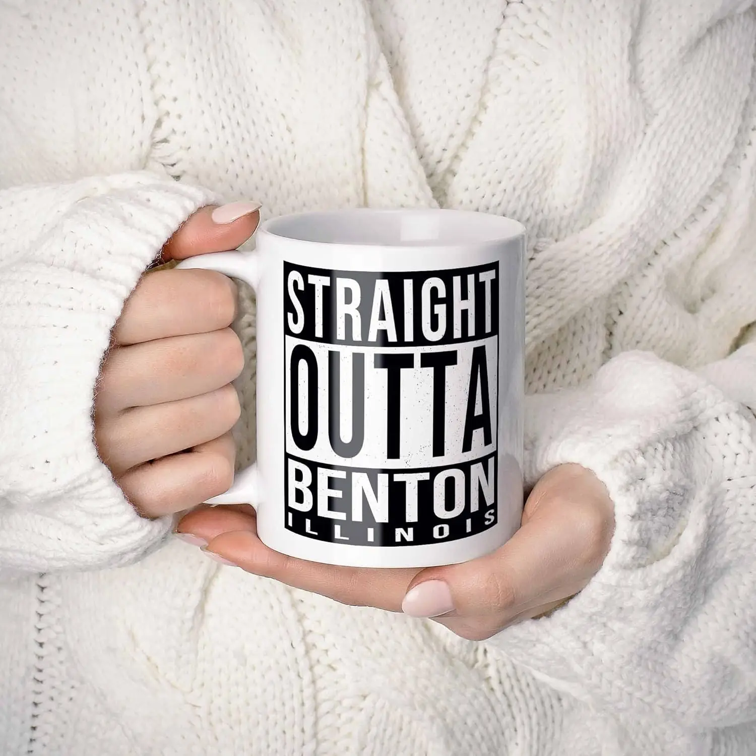 Straight Outta Benton Illinois (IL) Souvenir Coffee Mug. Funny, I Love City Gift For Men Women Birthday Mothers Day Fathers Day