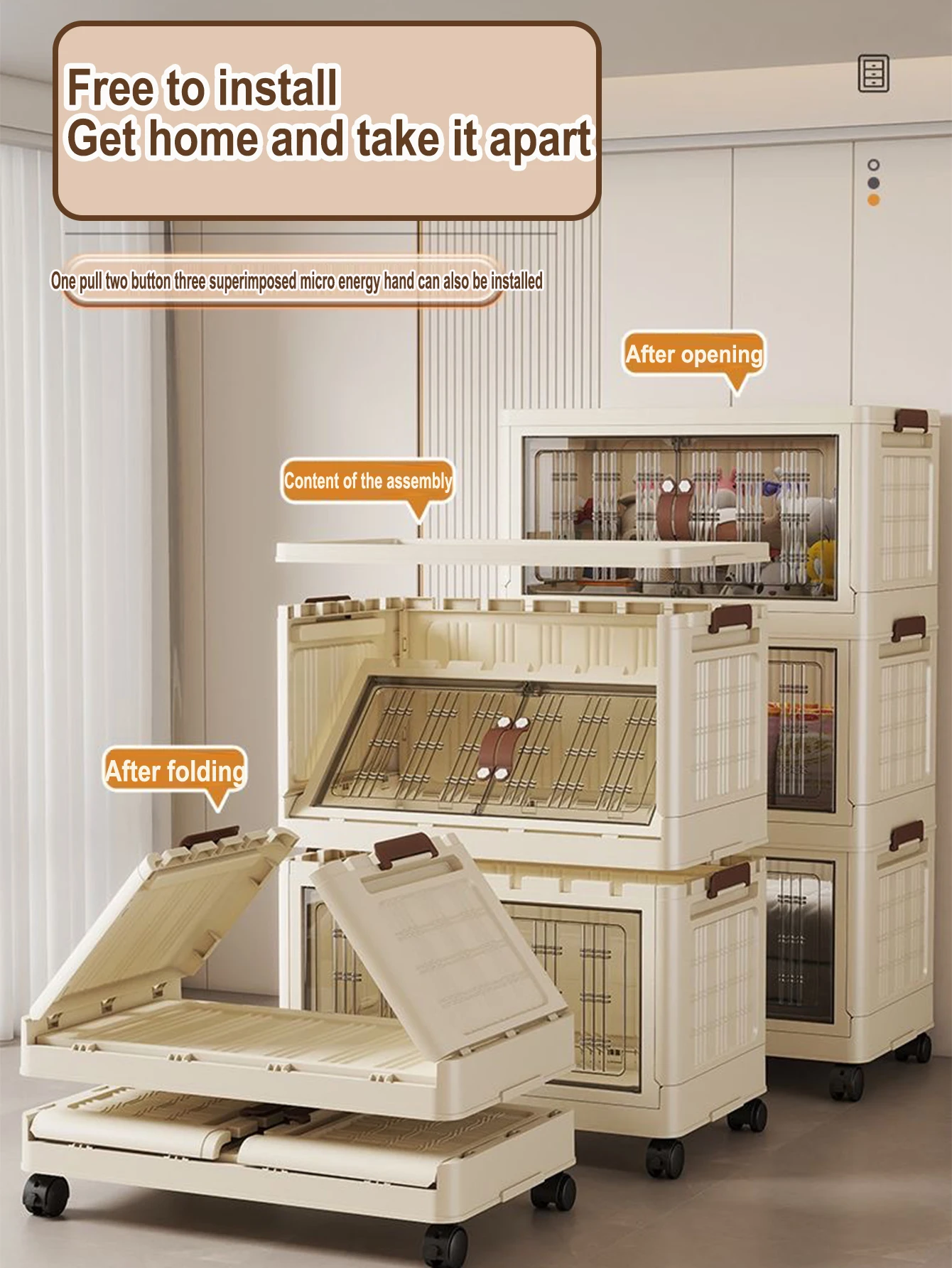 Multifunktions-Klappschrank mit großer Kapazität, staubdichter Kleiderschrank, Schrank-Organizer, einfach zu installierende Aufbewahrungsboxen – Detail 3
