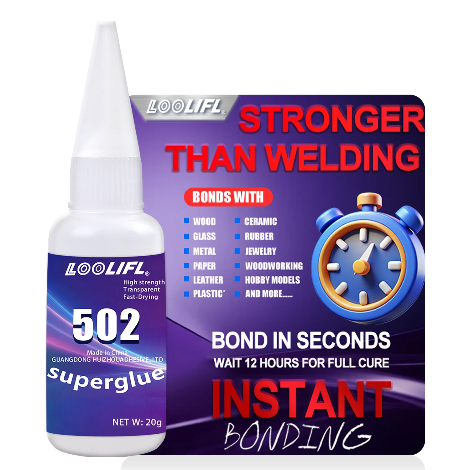 LOOLIFL 502 Super Glue 20g Extra Strong Adhesive Cyanoacrylate for Crafts Ceramics Leather Metal Strong Bonding Liquid Glue Tool