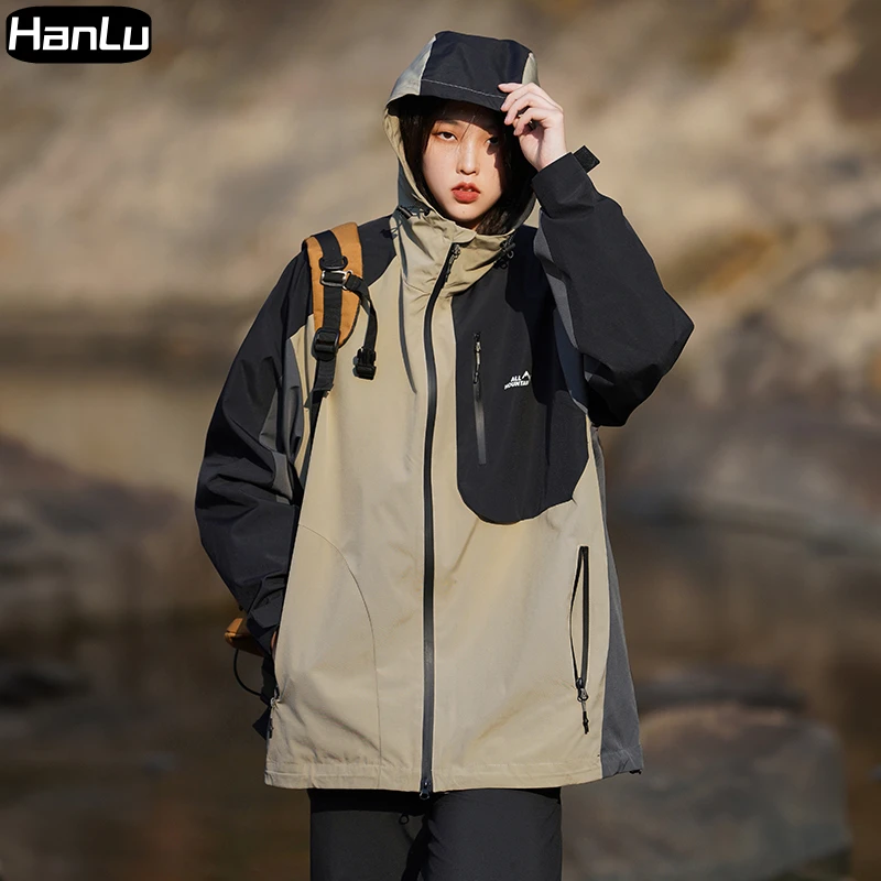 Couple splicing jacket Korean fashion windproof jacket Men's clothing Street clothing Long sleeved jacket Y2k new top