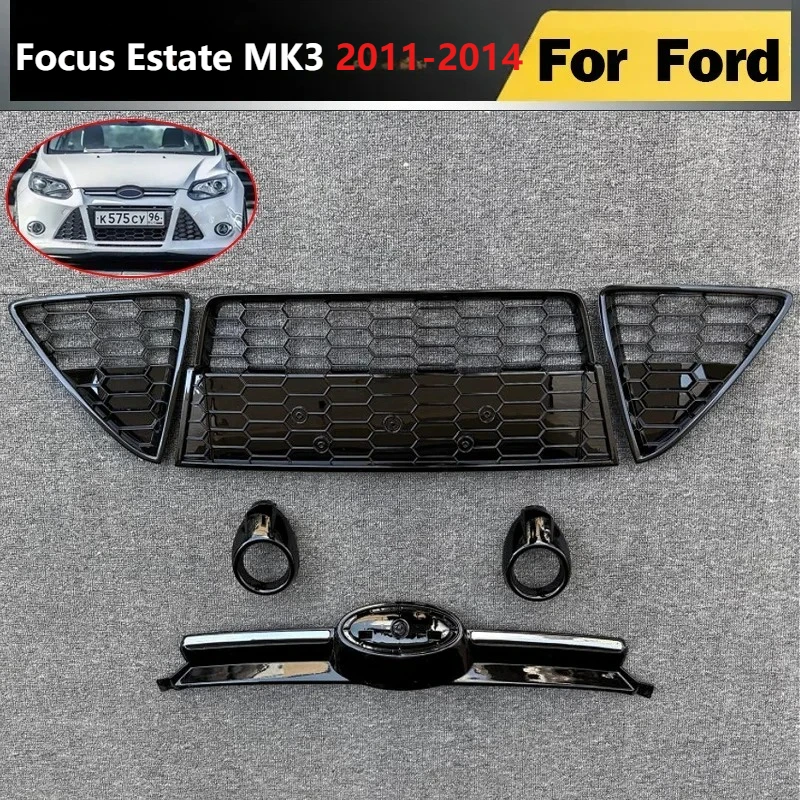 For Ford Focus Estate MK3 2011 2012 2013 2014 Car Front Bumper Grill Decoration Lower Grille Honeycomb Hood Mesh Cover Refit