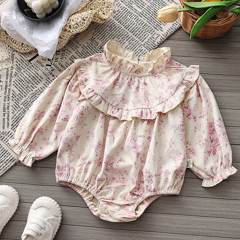 2024 New Spring 0-24M Baby Girl Clothing Infant Baby Girls Jumpsuit Long Sleeved Corduroy Printing Toddler Baby Girl Romper