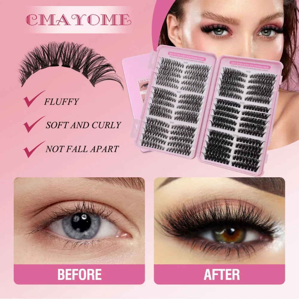 One box of eyelash clusters, 30 rows of false eyelashes extension set, 30+40+50+60+80+100D eyelashes, 30P-100PRO