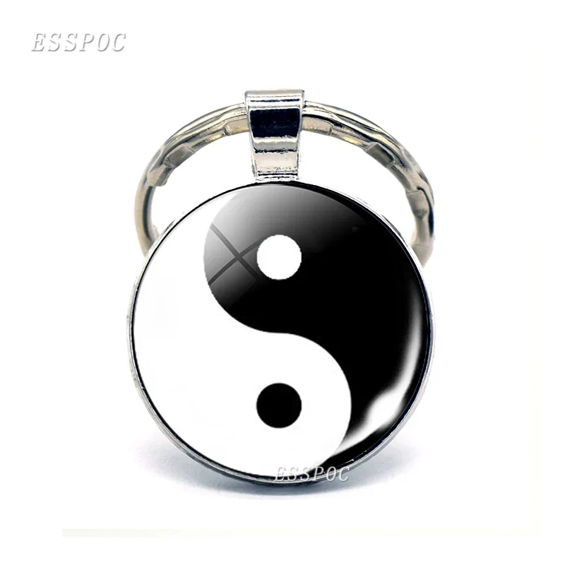 Yin Yang Taichi Symbols Key Chain Glass Cabochon Jewelry Yin Yang Life Tree Pendant  Keychain for Men Women Gift