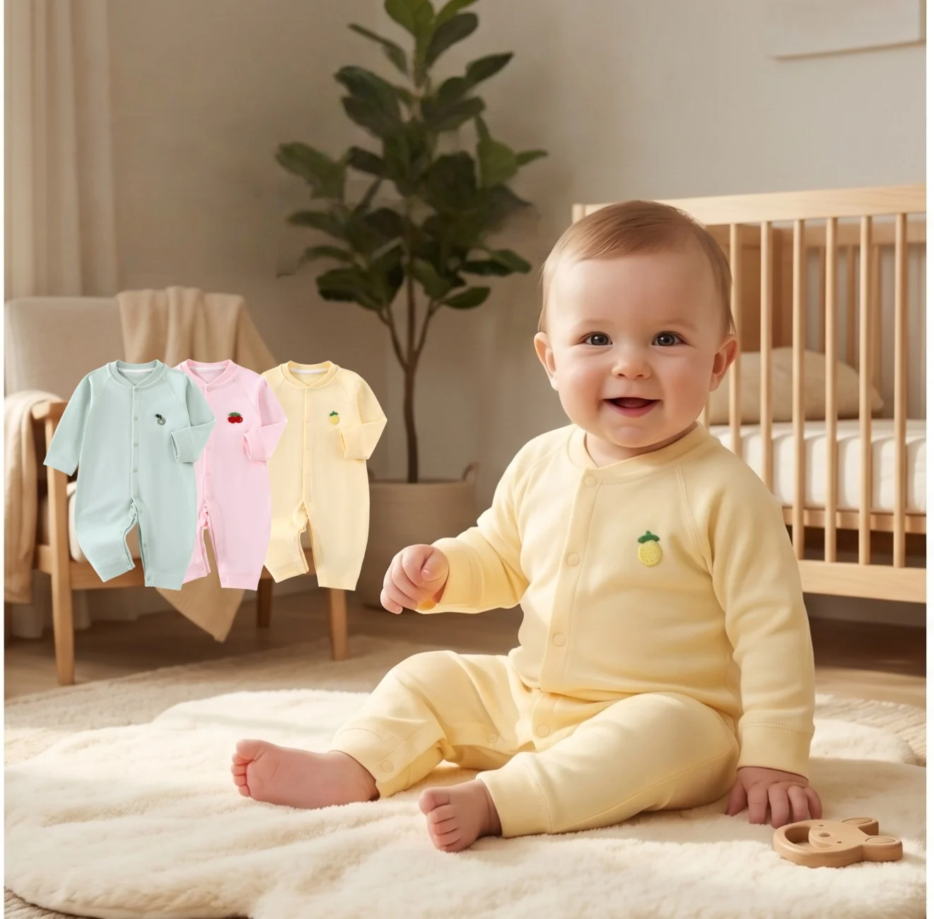 Spring Autumn Baby Fruit Romper Long Sleeve Solid One Piece for Newborn Boys Girls Skin Friendly Romper Daily Wear