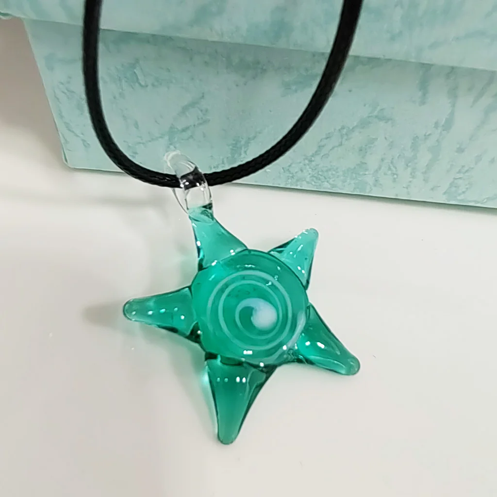 1PCS 30x30mm Murano Lampwork Glass Summer Beach Starfish Pendant Necklace For Women Gift Sands Blue Color Cheap Items Jewelry