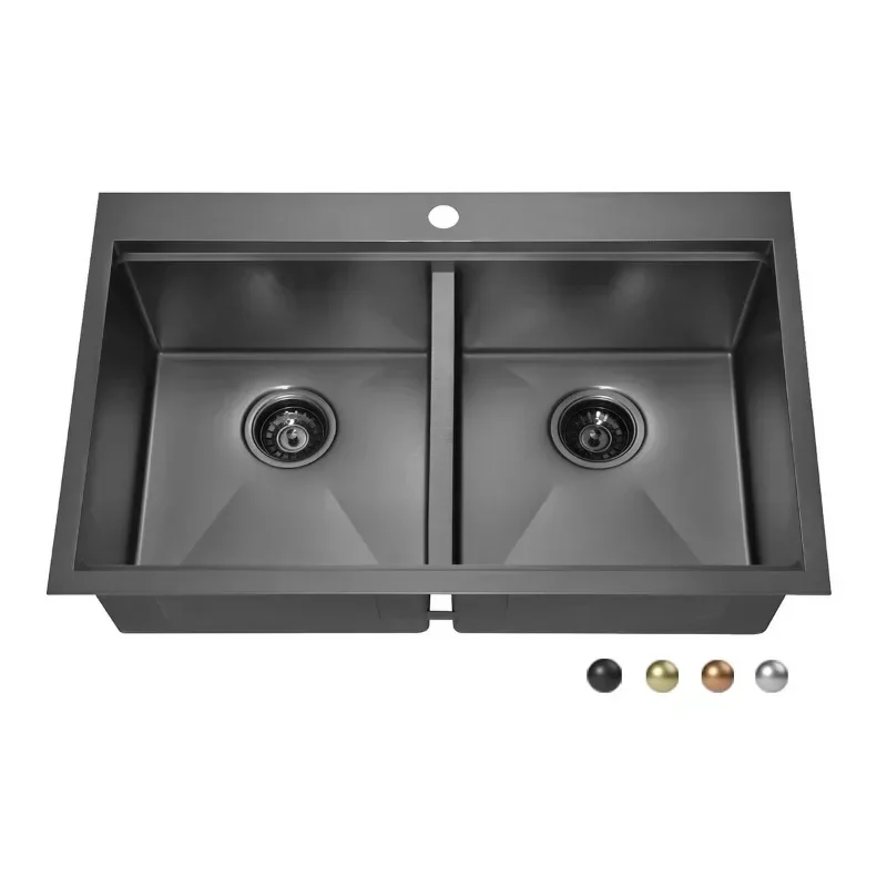 

oil free matt black 1.5mm dual amount handmade stainless steel 33x22 inch workstation low divide kitchen sink