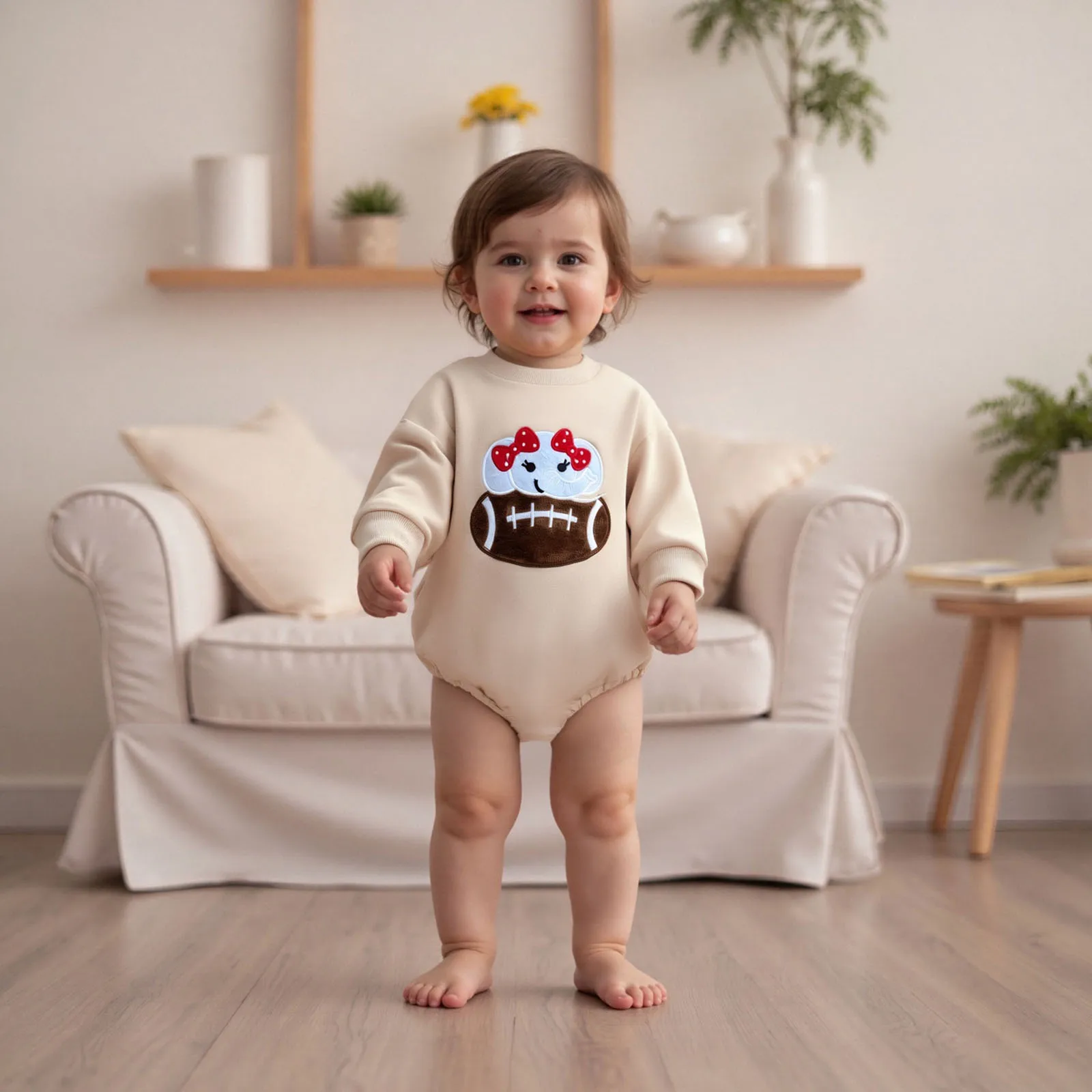 

Baby Autumn Clothing Girls Fall Romper Elephant Football Embroidery Long Sleeve Jumpsuit Newborn Clothes