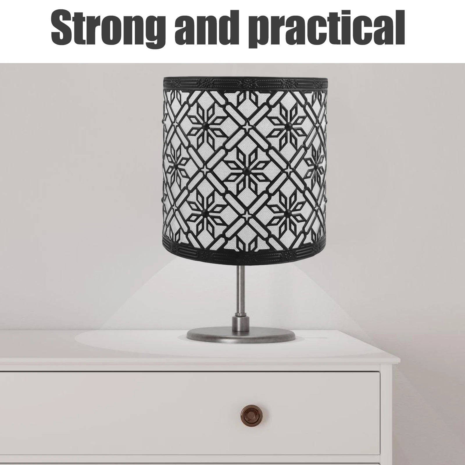 

Iron Lampshade Hollow Design E27 Cylinder Table Lamp Covers Black Replacement Drum Shade Wrought Decoration Small Lamps Bedroom