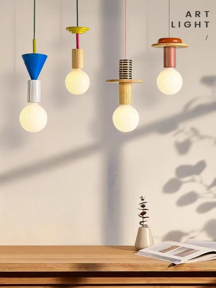 

Danish Designer Wood Art Chandeliers Children's Room Bedroom Bedside Long Line Pendant Lamp Modern Aesthetics Home Decoration