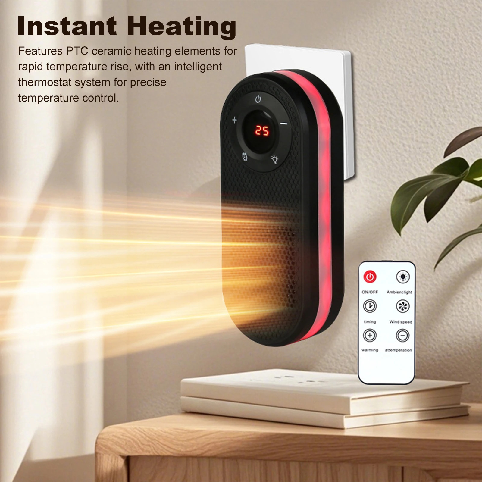 

Wall Mounted Space Heater 2 Modes Household Bathroom Heater 180 Degree Rotatable Electric Silent Travel Warmer for Winter Indoor