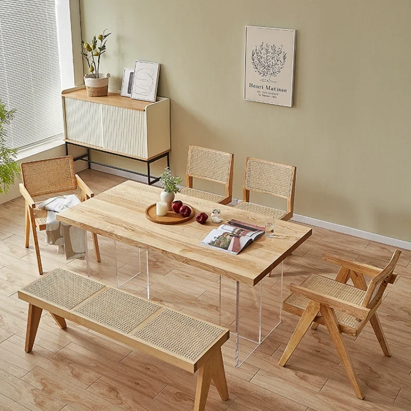 Acrylic Suspension Dining Table Japanese Style Pewter Solid Wood Desk Rectangular Tea Table