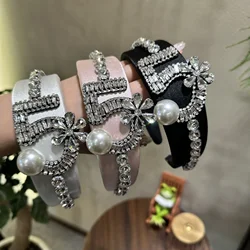 Chic Shabby Women Hairbands Wide Female Headbands With Rhinestones And Pearls Tape Padded Hair Hoop Accessories