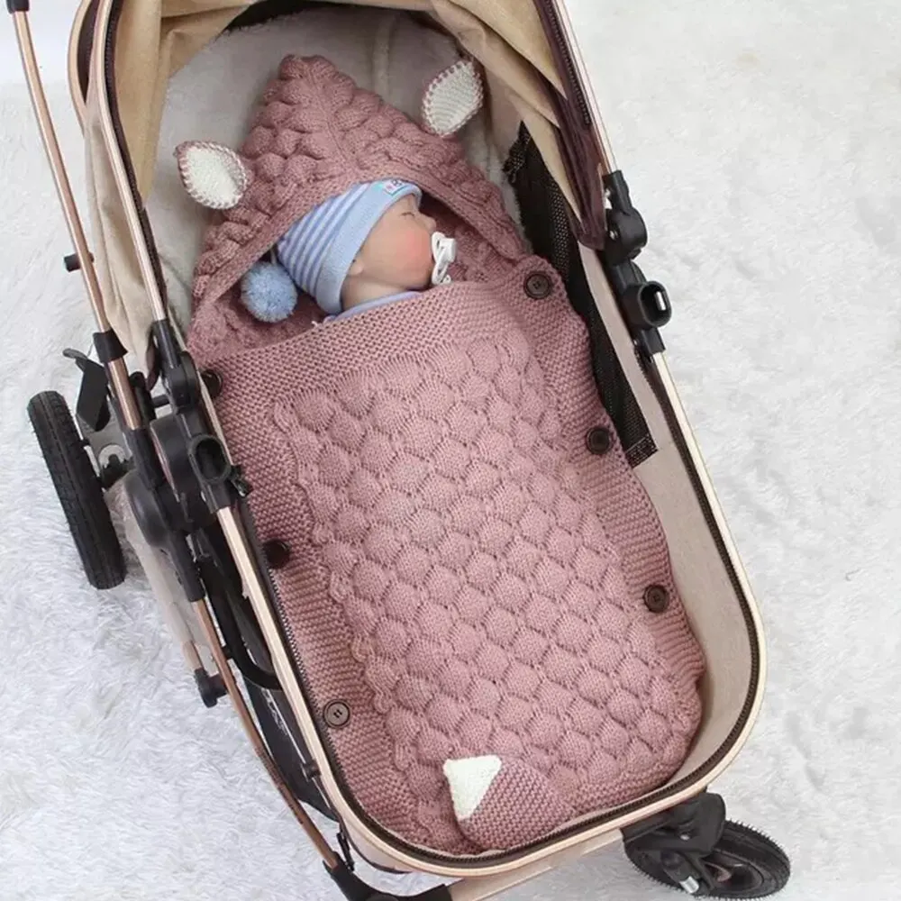 New Baby Winter Swaddle Wrap Blankets Knitted Toddler Infant Baby Swaddle Kids Warm Stroller Crib Envelope Newborn Baby Blankets