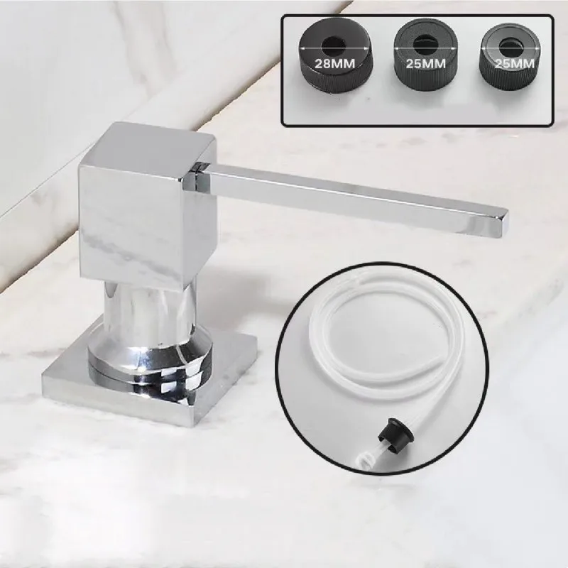 Kitchen Sink Soap Dispenser Black/Silver Brass Nozzle Liquid Dispenser Extension Tube Kit Detergent Bathroom Sink Pump Press