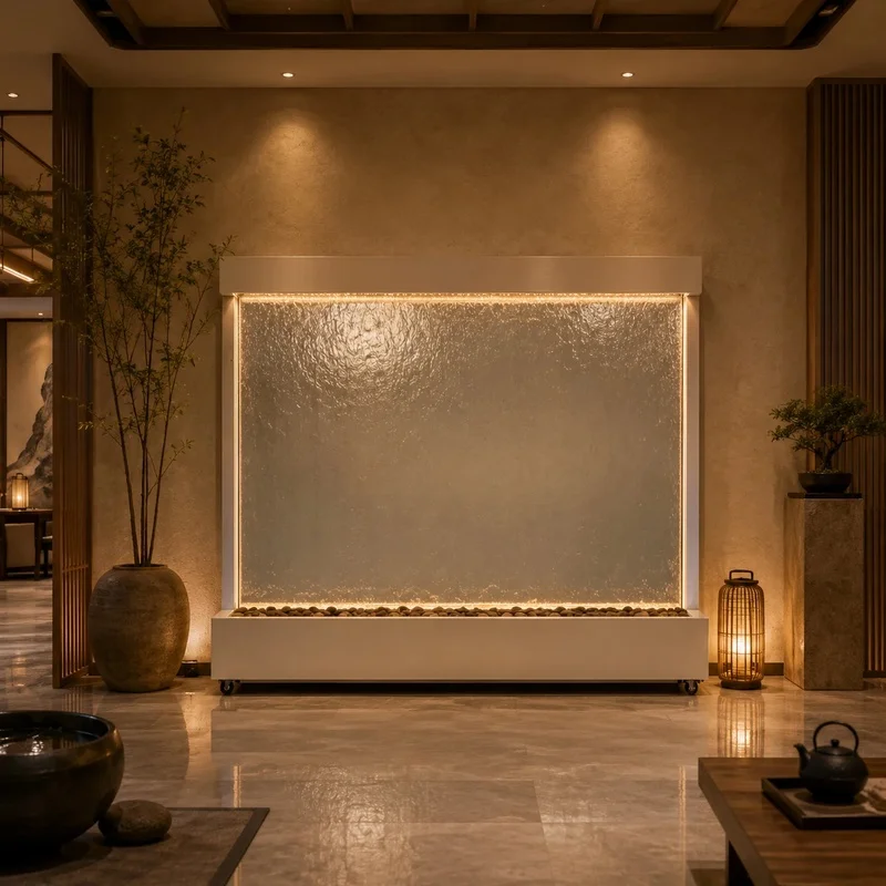 custom.304 Stainless Steel Frame Laser Cut Glass Waterproof Translucent Multi-Functional Waterfall Wall Modern Floor Standing Wa