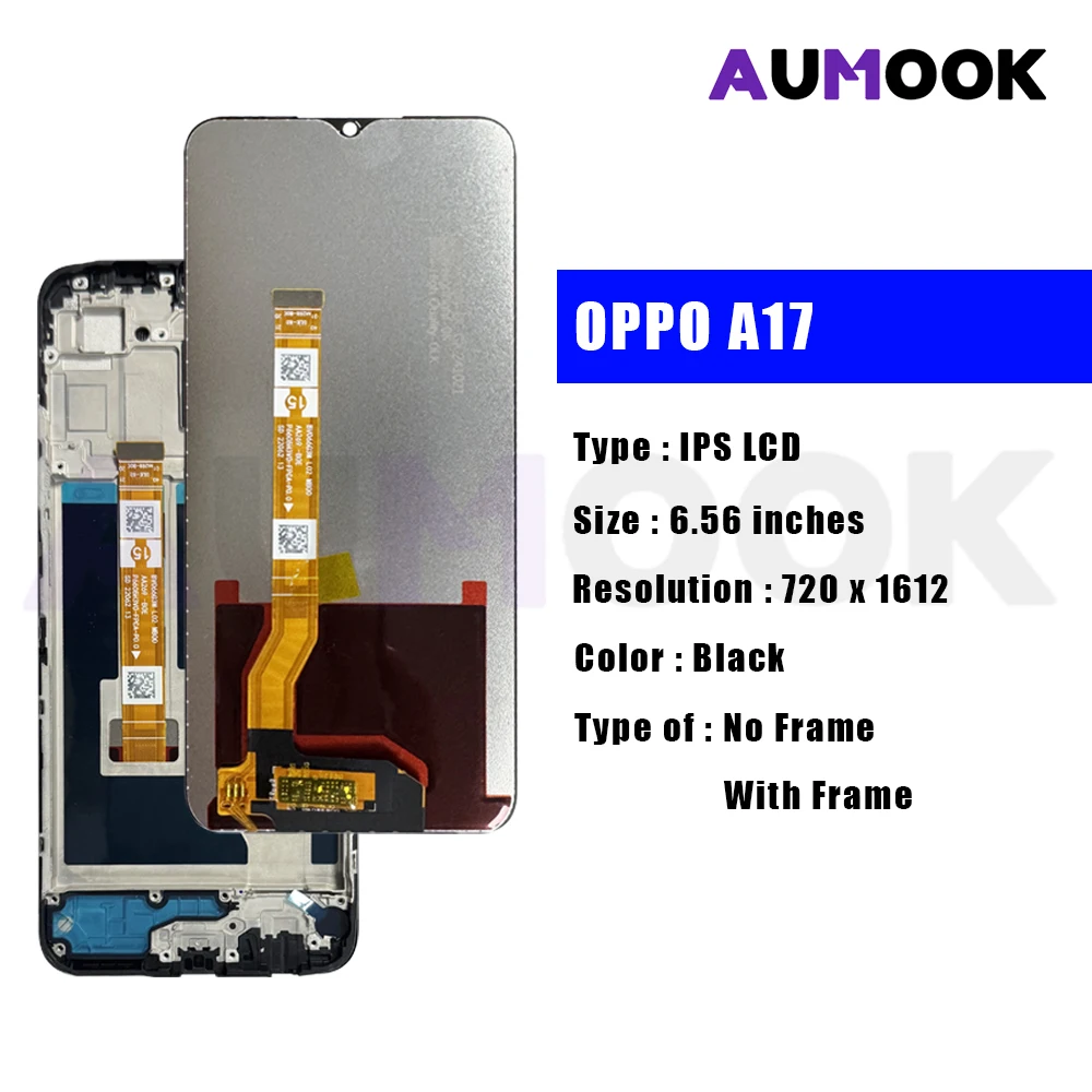 A17 IPS LCD for OPPO A17 CPH2477 Display Touch Screen Digiziter Assembly pantalla For Oppo a17 With Frame LCD Display