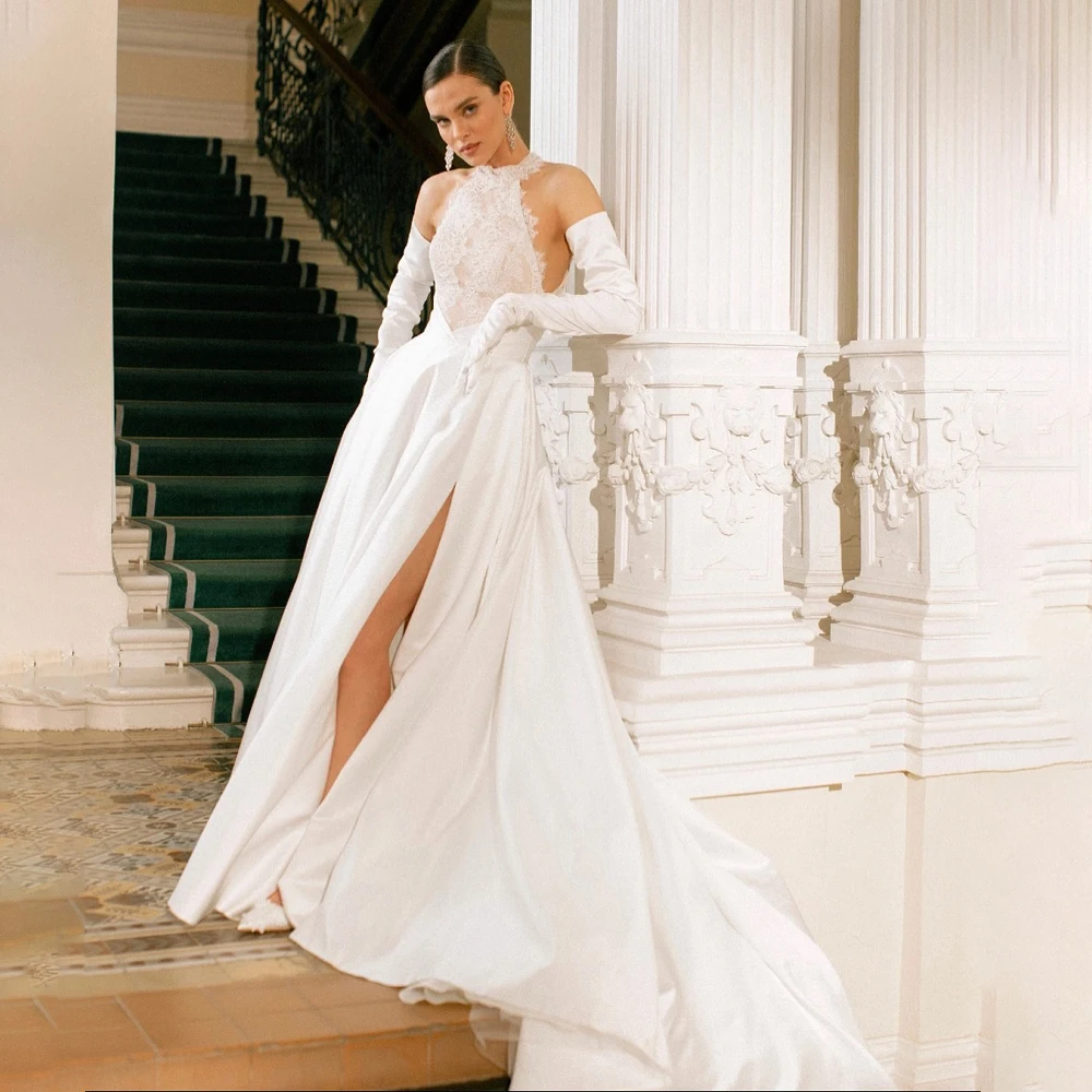 فستان زفاف رسن ذيل محكمة فستان زفاف على شكل حرف A لحفلات الزفاف من فيستدوس دي نوفيا مخصص