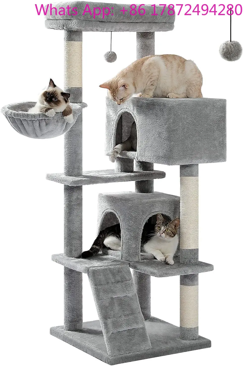 Large Cat Tree for Indoor Cats, Multi-Level Plush Cat Condo with 6 Scratching Posts