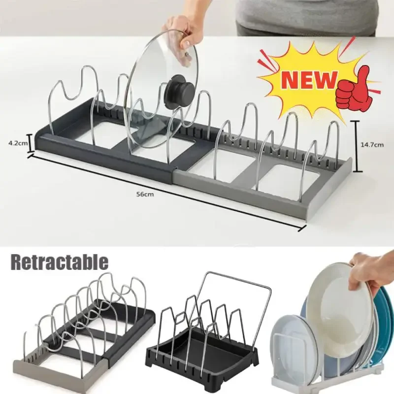 Kitchen Cabinet Organizers for Pots and Pans Expandable Stainless Steel Storage Rack Cutting Board Drying Cookware Shelf