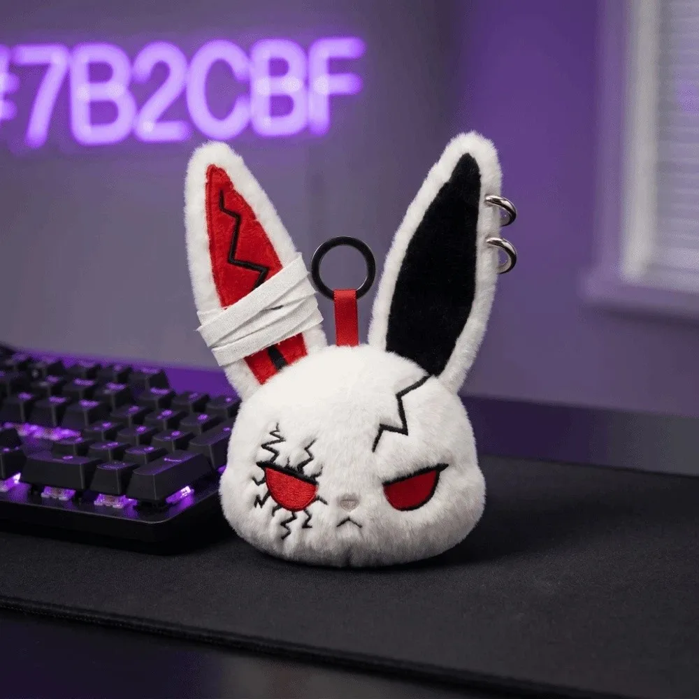PP Cotton Plush Bunny Keychain Hoop Earrings Animal Wounded Rabbit Keyring Spooky Design Gothic Cute Furry Bag Pendant Daily Use
