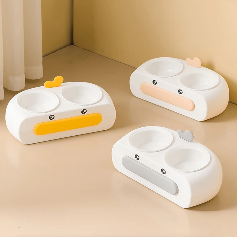 Hot cat and dog universal double bowl cute duck cat food bowl Dog bowl rice bowl cat drinking water feeding pet supplies