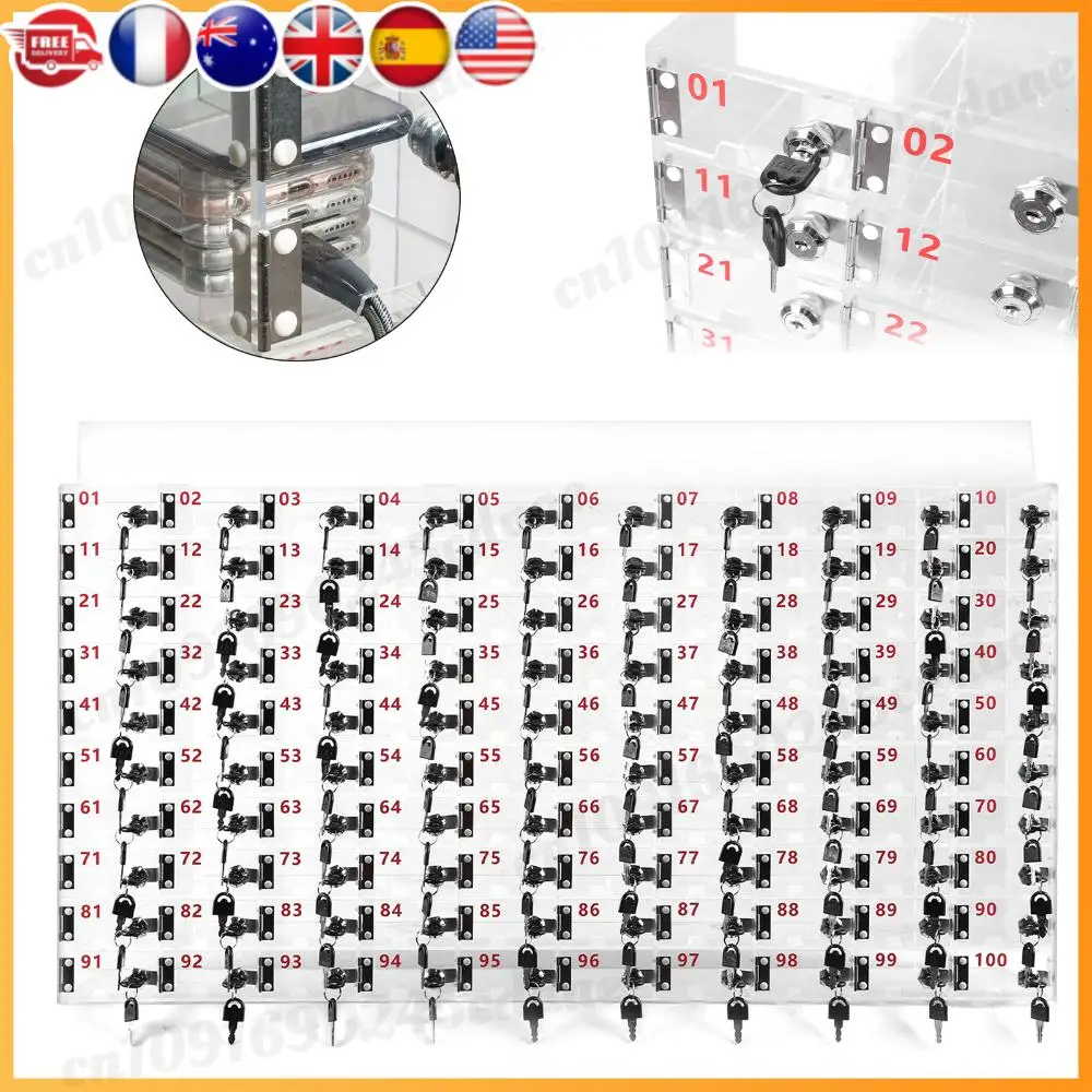 

100 Slots Phone Jail Storage Cabinet with Door Locks and Keys Cell Phone Storage Locker Clear Acrylic for School Factory Office