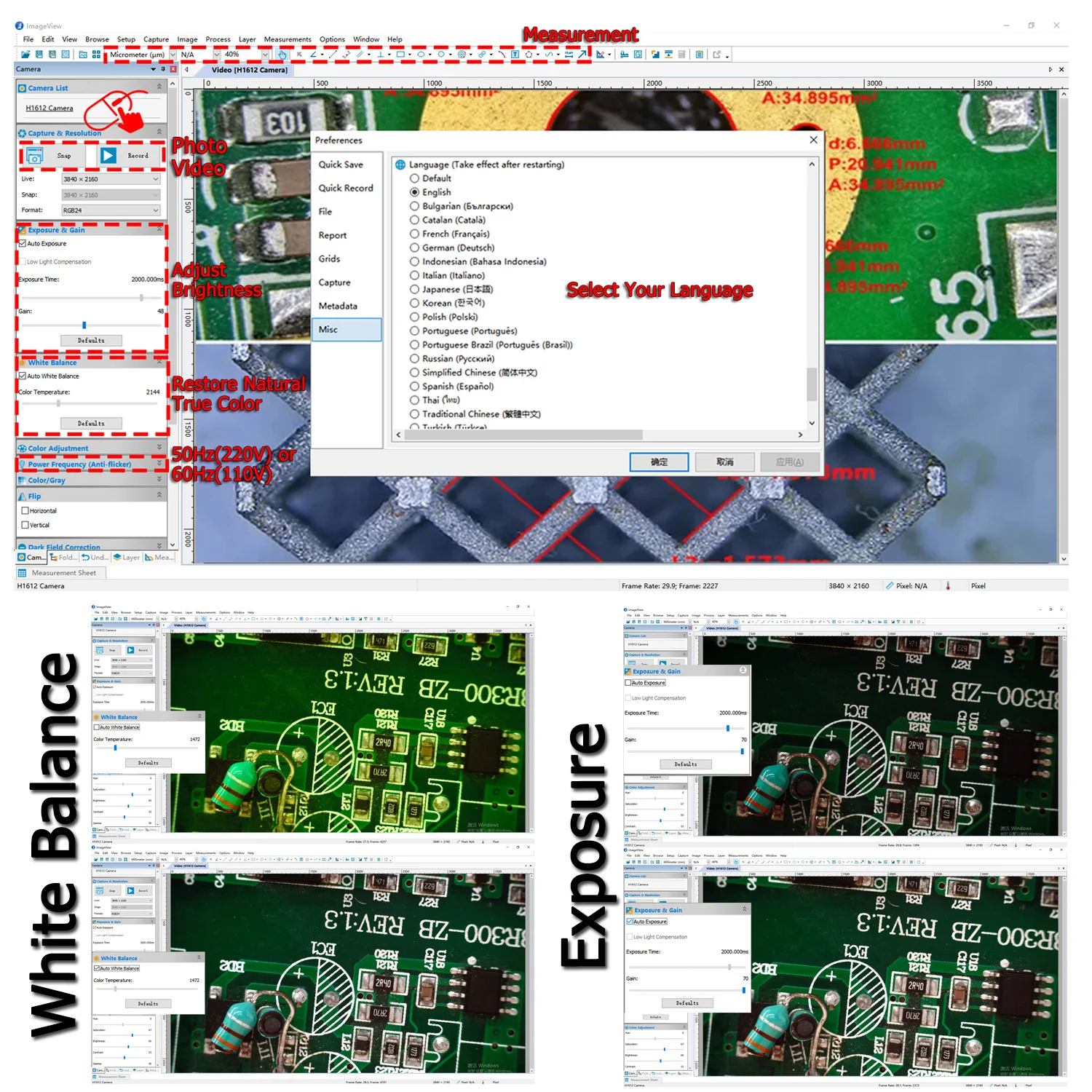 Mikroskop cyfrowy 4K do lutowania z opcjonalnym czujnikiem imx678, imx415, imx323, mikroskop do naprawy i lutowania PCB. Wysyłka z Polski, szybka dostawa. — zdjęcie 7