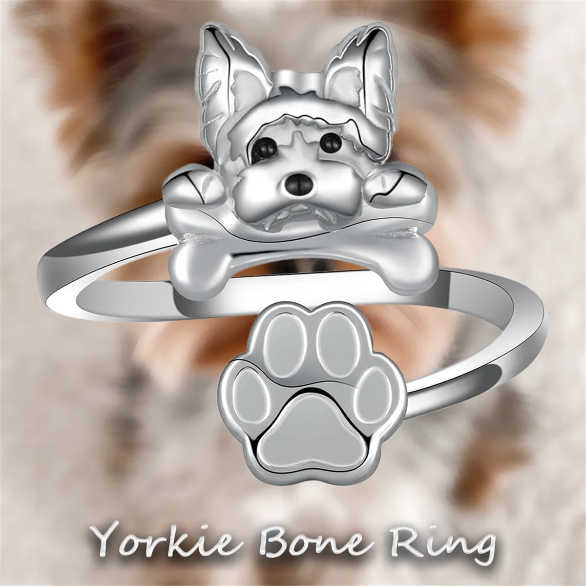 Delicate and Cute Yorkie Dog Ring for Men and Women Open Adjustable Pet Dog Festival Ring Fashion Jewelry Gift for Dog Lovers