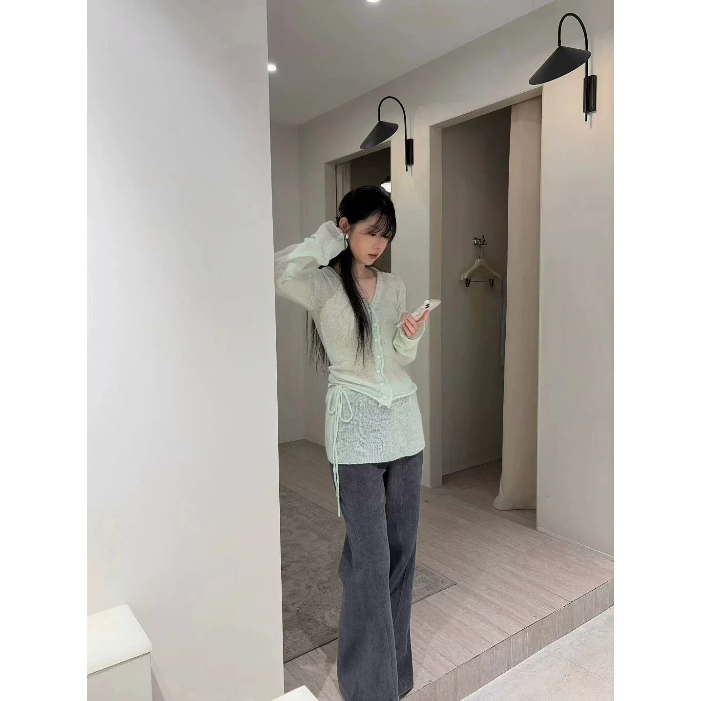 

Spring 2026 Dongdaemun Pure Desire Knitted Cardigan Set with Rope Tie And Button Casual Sportswear for Women Korean Style