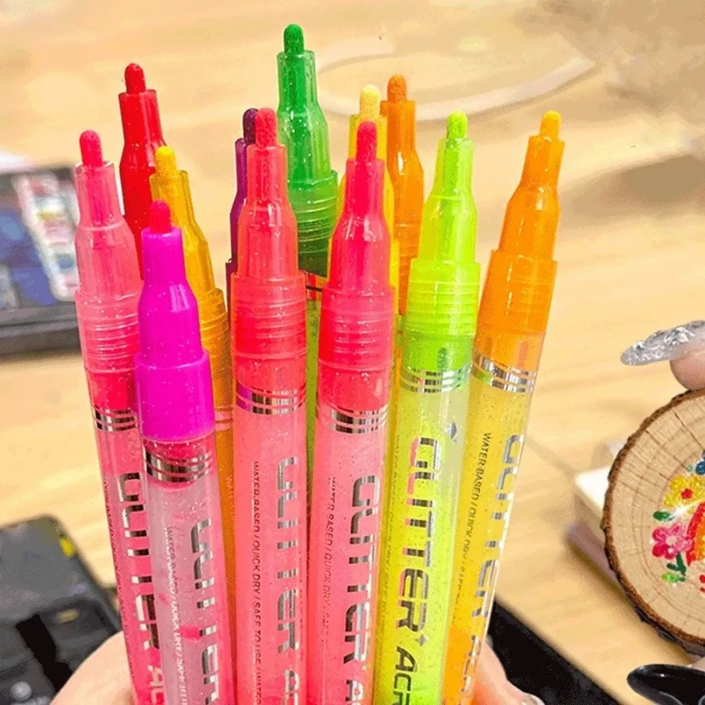 

Easy to Clean 12/24Colors Glitter Pen Water-Based DIY Graffiti Drawing Acrylic Pen Set Quick-Drying Art Markers Pen Art Use