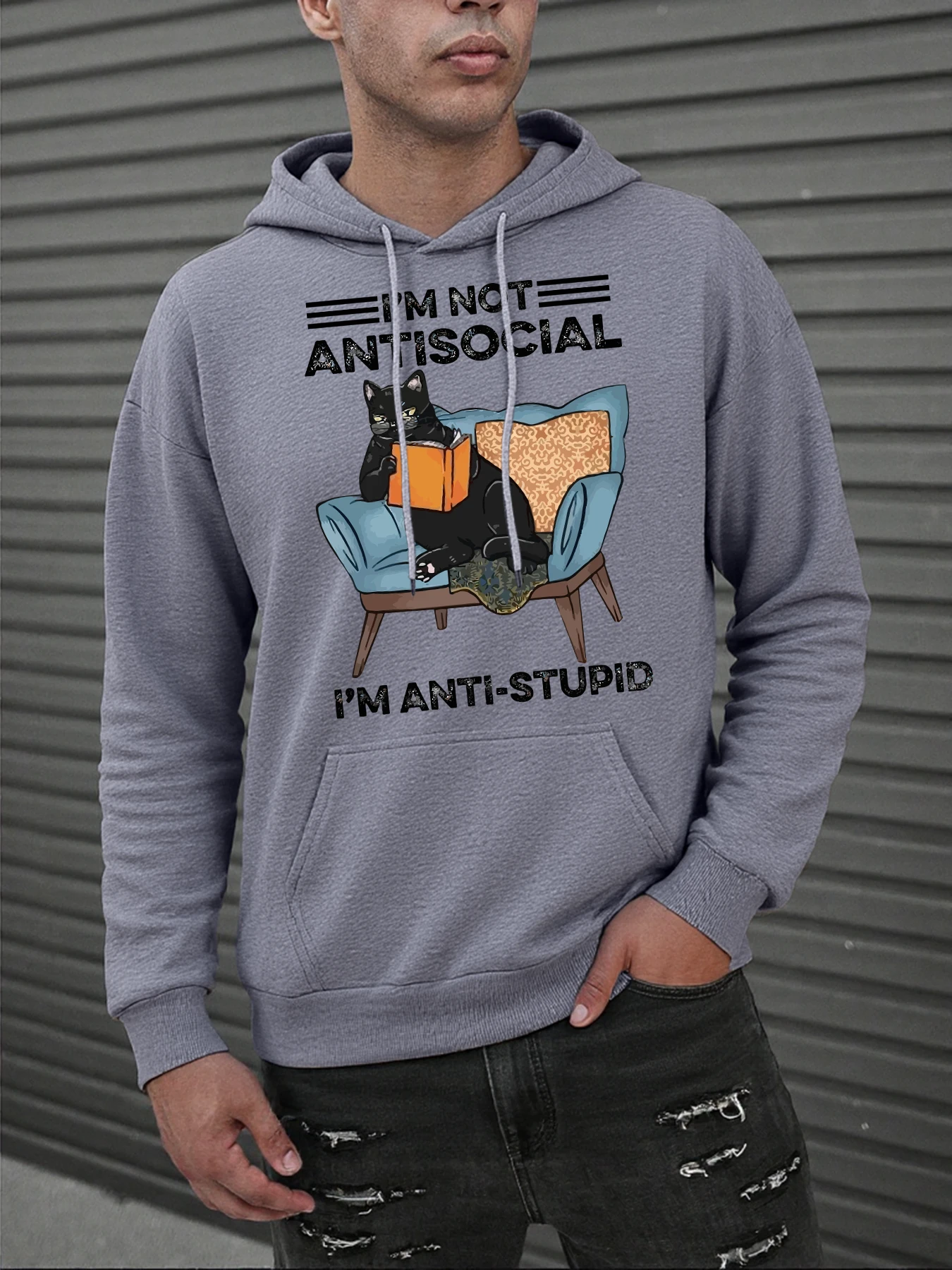 I Am Not Antisocial Design Herren Basics Hoody Mode Warme Hoodies Fleece Hip Hop Pullover Tasche Unisex Lose Vintage Kleidung