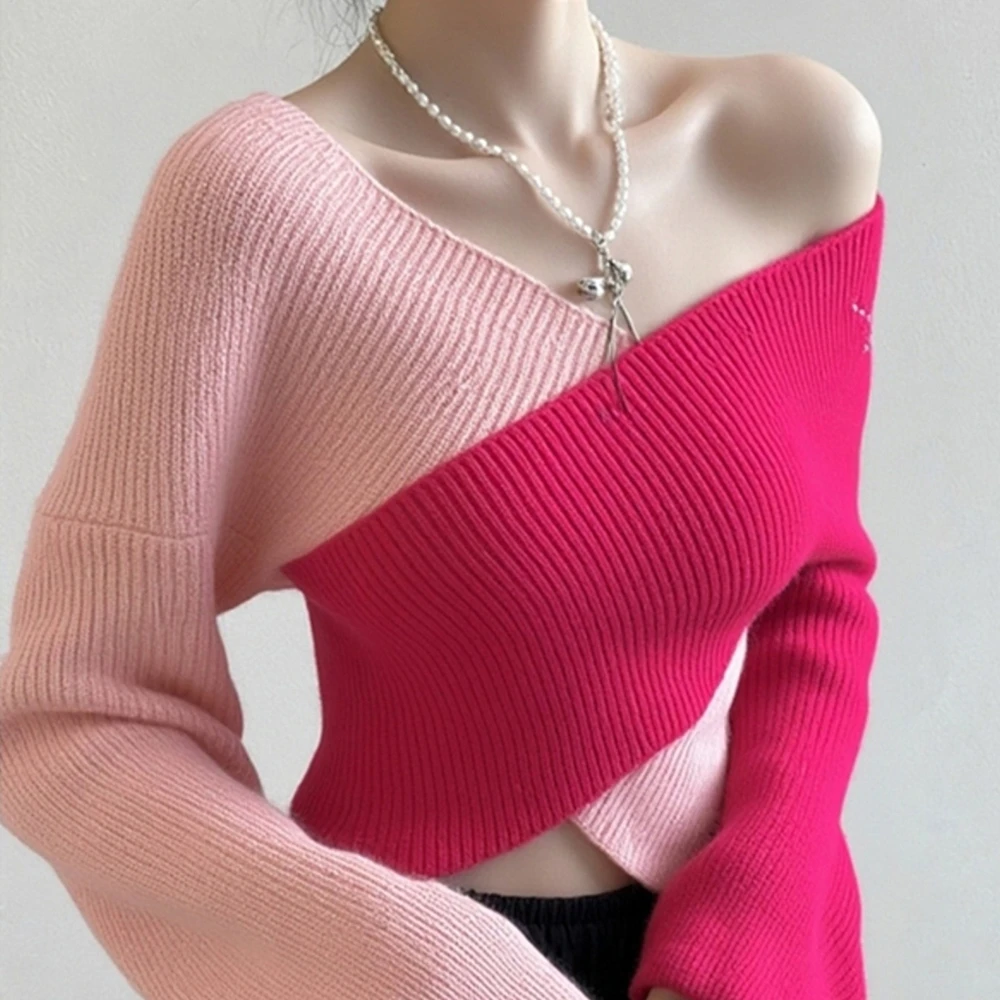 

YuooMuoo Chic Fashion Knitted Tops 2025 New Y2K Embroidery Irregular Pullover Sweaters Korean Fashion Streetwear Lady Shrits